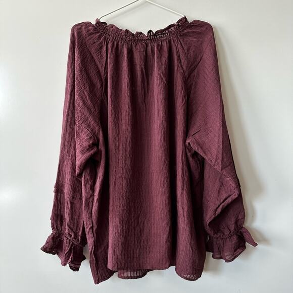 Torrid Maroon Stripe Gauze Lace Up Peasant Top size 3 - Picture 10 of 16